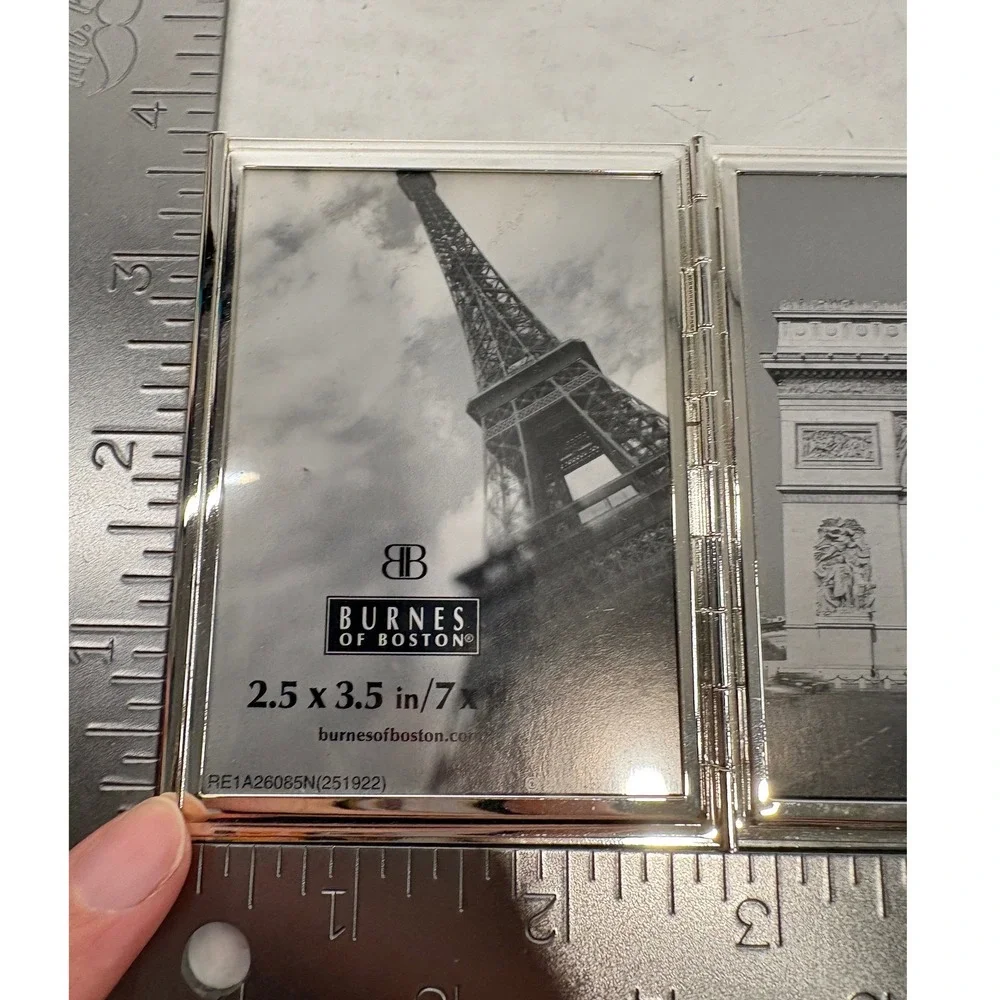 Vintage Burnes of Boston Silver Metal Quad Fold 2.5x3.5 Picture Frame 4-Way